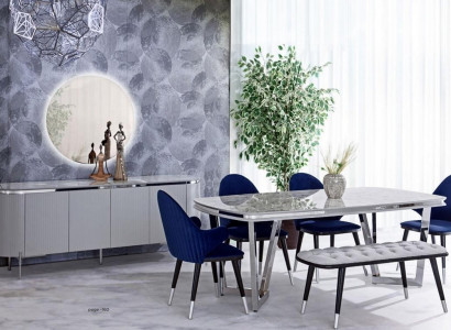 Esszimmer Set Besteht aus Esstisch 4x Stühle Spiegel Anrichte Bank 8tlg